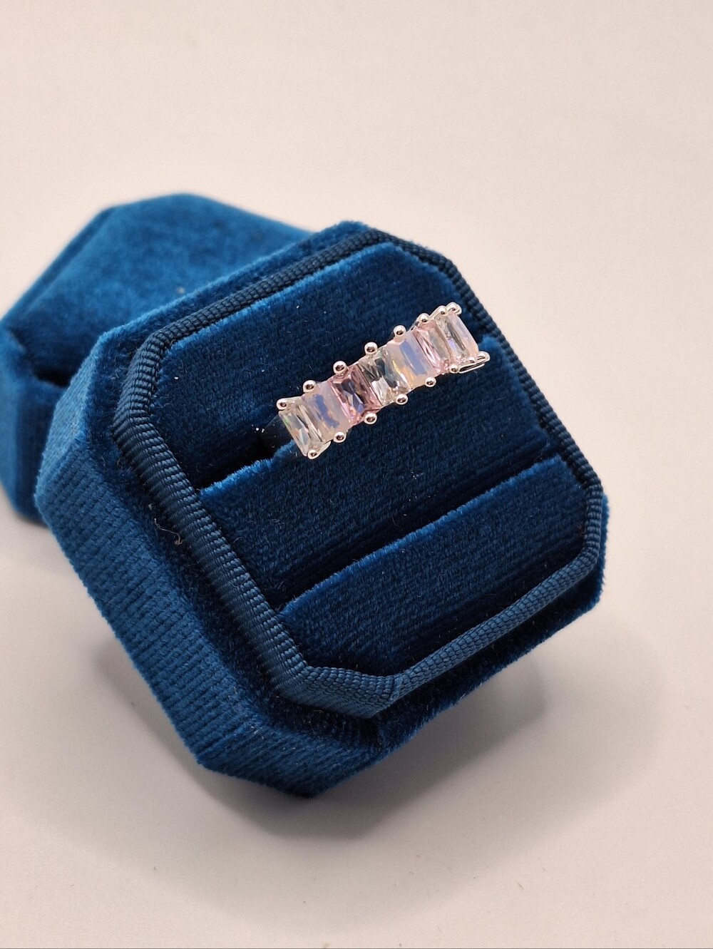 Swarovski Crystal Ring Size 9 Pink Baguette Crystal Band Silver Tone Ring - Picture 4 of 16
